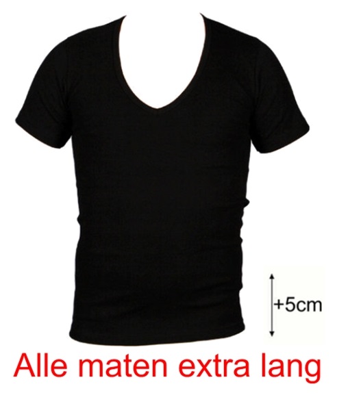 Verslijten Weggegooid Misbruik T-shirts :: Beeren heren t-shirt korte mouw diepe V-hals extra lang zwart